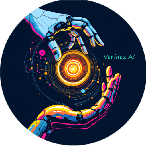 AI-driven robotic hands interacting with digital technology and data visualization, representing Veridez AI solutions for innovative technology deployment and digital transformation.